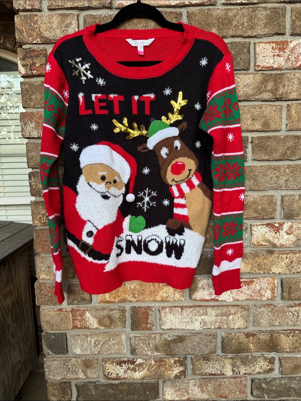 No Boundaries Red Black Holiday Crewneck Sweater with Santa size L (11-13)